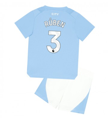 Manchester City Ruben Dias #3 Primera Equipación Niños 2023-24 Manga Corta (+ Pantalones cortos)